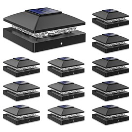 Solar Post Cap Lights Outdoor 12pack, Black Waterproof Solar Powered Deck Fence Post Lights Fit 4x4 Wood/Vinyl Posts, Bright Warm White Solar Post Lights Decorate Deck, Patio, Porch, Fence