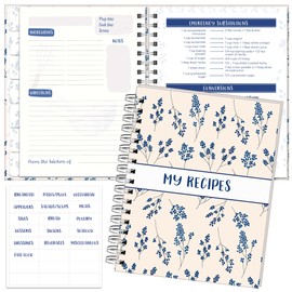 Recipe NoteBook to Write in Your Own Recipes, 7" x 9" Hardcover Notebook with 200 Recipe Template Pages (100 sheets), 8 Movable Dividers Tabs, and 24 Category Stickers for Organized Recipes' Cookbook