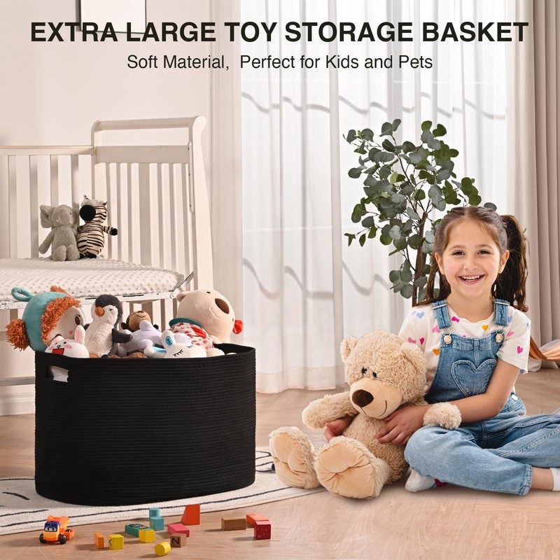 ICERZCZ Large Black Blanket Basket, Storage Baskets for Blankets, Woven