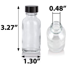 JUVITUS 1 oz / 30 ml Clear Glass Boston Round Bottle with Airtight Phenolic Cap (24 pack) + Funnel