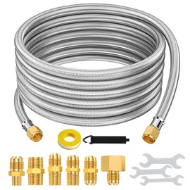 20 FT Stainless High Pressure Propane Hose Extender with 3/8" Flare & NPT Conversion Couplings for Heating & Grilling