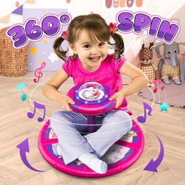 Flooyes Unicorn Sit and Spin Toys for Toddlers Girls 2 Years Old, Christmas Birthday Gifts for 1 2 3 4, with LED and Music, 360° Spin