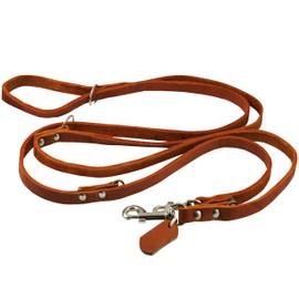 Dogs My Love 6 Way European Multifunctional Leather Dog Leash, Adjustable Schutzhund Lead 49"-94" Long, 1/2" Wide (12 mm)