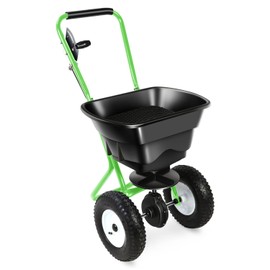 Auto Dynasty Walk-Behind Broadcast Spreader, 80LBS Capacity Fertilizer Spreader for Salt, Ice Melt, Grass Seed, Lawn and Garden Seeder, Green