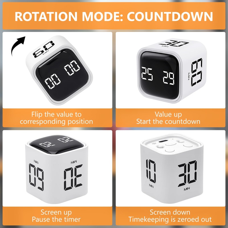 Cuteefun Cube Timer, Drehbarer Pomodoro Timer, 5/10/30/60 Minuten & Countdown