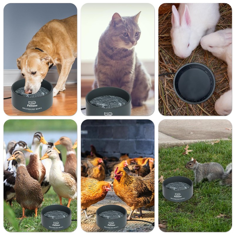 Fuliuna Large Heated Water Bowl, Outdoor Heated Dog Bowl with