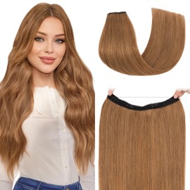 S-Noilite Invisible Wire in Human Hair Extensions 100% Real Remy Human Hair with Clips Adjustable Hidden Wire in Hair Extension for Women 14 inch Light Brown