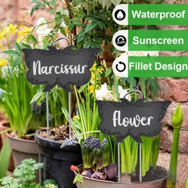 TCYPUHL Metal Plant Labels, Tall Outdoor Butterfly Garden Markers for Flowers, Fruits and Vegetables, 304 Stainless Steel Weatherproof Signs (25 Packs, 4" x 2.3", Black Butterfly Design)