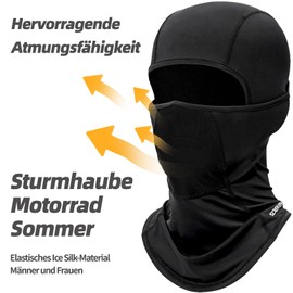 SoeKewo Balaclava Motorcycle Summer Cool Balaclava Breathable UV Protection Balaclava for Bicycle Mountaineering Fishing Men and Women, black