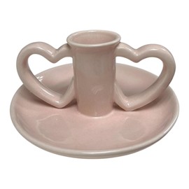 Double Heart Shaped Ceramic Candle Holder with Plate, Trinket Tray, Great Gift Idea for Loved Ones, Home Decorations, House Warming Gifts (Pink)