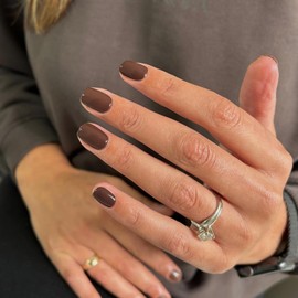 SXVME Brown False Nails Short Square, Acrylic Press on Nails, Natural Fake Nails Press ons Short Coffin Reusable Solid Color Acrylic Nails Glue on Nails for Women Daily Wear 24 Pcs