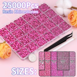 25000Pcs Resin Rhinestones for Crafting, Hot Pink 2-6mm Mixed Sizes Non Hotfix Flatback Gems with 1Pcs Glue, Bedazzling Crystal for DIY Craft Clothing Mugs Tumblers Shoes Fabric Decor Nail Art