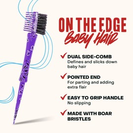 On The Edge Baby Hair – Gentle Hair Brush Styling Tool, Double Sided Hair Edge Brush, Baby Hair Brush with a Multi-Use Pointed End, Purple Paisley
