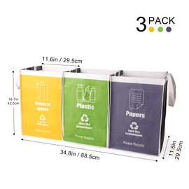 REFARICO Recycle Waste Bag for Kitchen, Indoor Recycling Bins, Recycle Bins for Home, Kitchen Recycling Bin Trash Sorting Organizer, Reusable and Waterproof - Set of Three Color