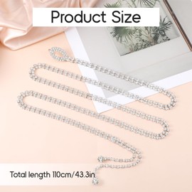 Bewudy Rhinestone Belts For Women, Silver Rhinestone Dress Belts Sparkly Crystal Chain Belt for Women, Wedding Party