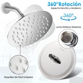 Ducha de Lluvia de Alta Presión, Cabezal de Ducha de Acero Inoxidable para el Baño, Ángulo Ajustable para Ducha de Baño, Ducha Fija de Ahorro de Agua Ultra Fina con Boquilla de Silicona (6 Pulgadas)