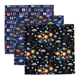 COLORFUL CANDY STYLE N3932513 Lunch Cloth, Boy, Set of 3, Lunch Box, Nafkin, Standard, 17.7 x 17.7 inches (45 x 45 cm), Square, Dinosaur, Planet, Train Set of 3, Colorful Candy Style