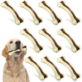 Sosation 10 Pcs Dog Chew Toys for Aggressive Chewers Nylon Beef Flavor Dog Bones Tough Puppy Teething Toys Puppy Chew Bones for Large/Medium/Small Breed Dogs Puppies Pets Chew Toys (6.3 x 2.17 Inch)