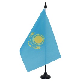 AZ FLAG KAZAKHSTAN TABLE FLAG 5'' x 8'' - KAZAKH DESK FLAG 21 x 14 cm - Black plastic stick and base