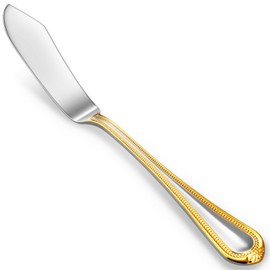KEAWELL Premium Pearl Edge Butter Knives, 4-Piece Set, 18/10 Stainless Steel, 6.9 Inches, Dishwasher Safe. (Gold Accent)