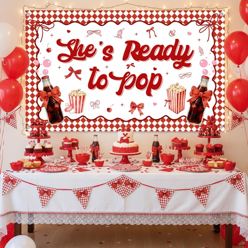 She's Ready to Pop Decorations, Red Soda Theme Popcorn Backdrop