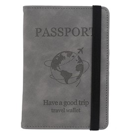 RUPEWA Passport Holder, RFID Blocking & Secure Travel Wallet with Multiple Card Slots, PU Leather, Grey