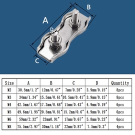 huruirui M3 Wire Rope Clamp Stainless Steel 304 Rope Clamps Duplex Steel Cable Clamp Rope Connector for Steel Cable Steel Wire Fixed Suitable for Diameter 3 mm Wire 8 Pieces