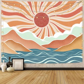 Lunerfex Boho Sun Tapestry Sunset Wall Tapestry, Mountain Tapestries for Bedroom 80s Tapestries Wall Hanging for Bedroom Living Room Wall Decor Boho-2 44"x60"