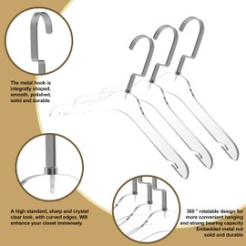 Quality Hangers 5 Pack 12.5 Inches Kids Size Acrylic Hangers – Crystal Clear Hangers for Kids Clothes 7-10 Years Old with Wide Matte Silver Metallic Hook - Acrylic Children Shirt Suit Coat Hanger