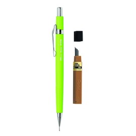 Pentel P200 Series Mechanical Pencil 0.5mm Fluoro Light Green Barrel + Super Hi-Polymer Refill Leads 0.5mm HB Grade (YP205FK-HB)