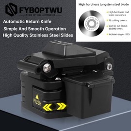 FYBOPTWU - FTTH Optical Fiber Cleaver Fiber Optic Cleaver Cold Splicing Tool Cutting Machine 3 in 1 Function Metal Optical Fiber Cutter with Auto Scrap Collector Box Tungsten Steel Sheet, 1pc Black