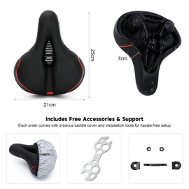 BWBIKE Universal Bike Saddle - Wide Comfortable Cycling Seat with Memory Foam Padding Exercise Bicycle Seat, Shock Absorbing Design & Waterproof Leather Cover, Replacement Cushion for City,Moutain