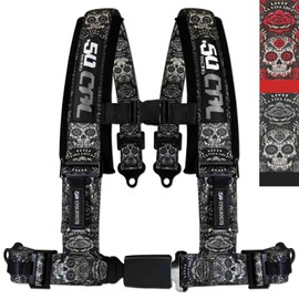 1pc Black Sugar Skull 4 Point Harness for Bucket Seat, Push Button Release, 7 Style Options, Racing Harness, Race Car, Off Road, UTV, RZR [6084]