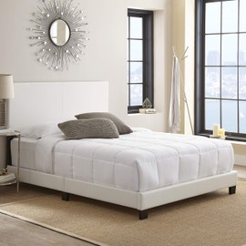 Boyd Sleep Florence Upholstered Platform Bed Frame with Headboard, Mattress Foundation Required: Faux Leather, White, Queen