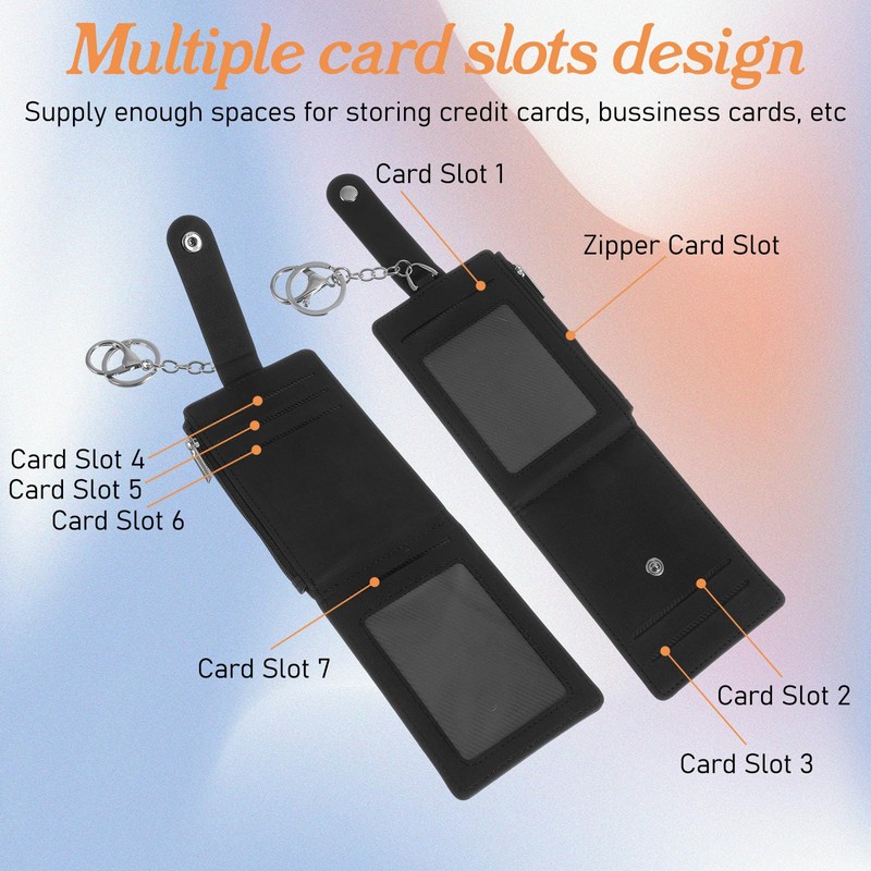 Shimmeroo Slim Keychain Card Holder for Men, Black Zipper Slim