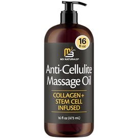 M3 Naturals Aceite de masaje corporal reafirmante con colgeno y clulas madre ayuda a suavizar la apariencia de la celulitis y mejorar la textura de...