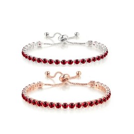 Rhinestone Tennis Chain Bracelets Gold Silver Plated Colorful Sparkly Crystal Cubic Zirconia Seed Geometric Adjustable Bracelets for Women Wedding Bridal Birthday Prom Party Trendy Jewelry Gifts (Red bracelet set)