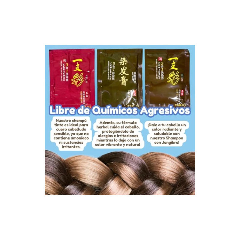 YAYAN HOUSE | 12 Sobres Shampoo Tinte Instantáneo 15min Cubre