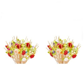 200 Pcs Bamboo Cocktail Picks,Cocktail Skewers for Appetizers Picks, Fancy Cocktail Toothpicks, Drinks Fruits Party Food Garnish，Toothpicks for Food Long Toothpicks 4.7Inch (Flower)