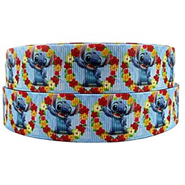 Lilo and Stitch with Flowers 1" Wide Repeat Ribbon Sold in Yard Lots (1 Yard)