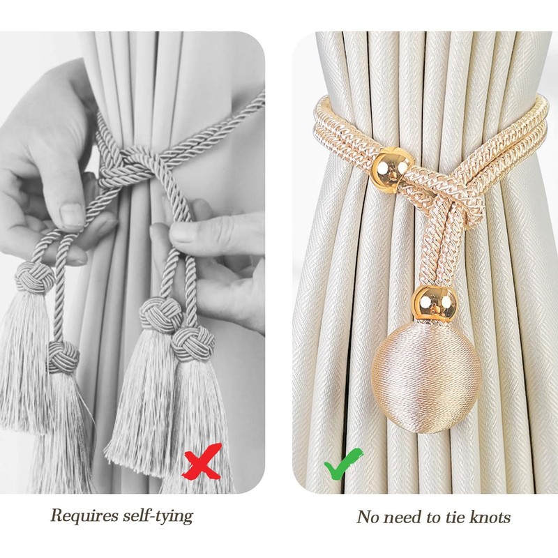 SanKristo Curtain Tiebacks 4 pcs, No Punching Adjustable Length with