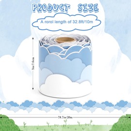 Azurestore 65ft Bulletin Board Border, Blue Sky Clouds Bulletin Board, Sky Clouds Shape Die Cut Trim Border Decorations for School Classroom Blackboard Office Wall Window Party Decor