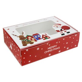 Emartbuy Pack of 12 Gift Box, 16.5 cm x 11 cm x 5 cm, Christmas White Red Santa Box with Clear Lid