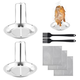 Set of 2 Chicken Holder Grill Set, Stainless Steel Chicken Roaster with 2 Oil Brushes and 3 Cleaning Cloths, Vertical Chicken Stand, Removable Chicken Grill for Camping, Barbecue, Dinner