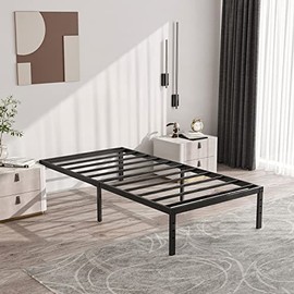 ZIYOO Twin Bed Frames with Heavy Duty Steel Slat, 14 Inches Platform Bed Frame, Non-Slip Design, No Box Spring Needed, Easy Assembly, Quiet Noise Free, Under Bed Storage Space, Black