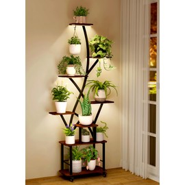 Plant Stand Indoor with Grow Lights 64" Tall Plant Shelf with Wheel Lighted Corner Plant Stands for Indoor Growing Multiple Metal 8 Tiered Large Flower Holder Plant Rack for Home Patio Balcony