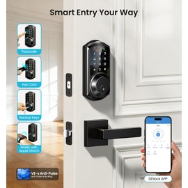 Veise VE06-L Smart Locks with 2 Lever Handle Set, App Control, Keyless Entry Deadbolt for Front Door, Electronic Digital Touchscreen Keypad, Auto Lock, Waterproof, Easy Installation, Matte Black