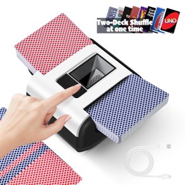 YOOUT 1/2 Decks Quiet & Rechargeable Card Shuffler, 2000 MAh Rapid Shuffling Automatic Electric Shuffler for Casino Card Game, Poker, Phase 10, Blackjack, Texas Hold'em, Home Card Games (1-2 Decks)
