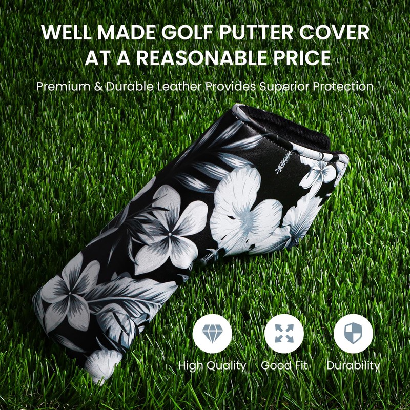 Golf Headcover Putter Skull & Four Leaf Clover, Lightweight Waterproof
