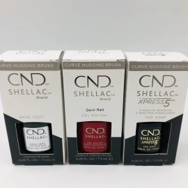 CND Shellac UV/LED Xpress5 Gel Top Coat Base Coat & Devil Red 0.25oz SET OF 3